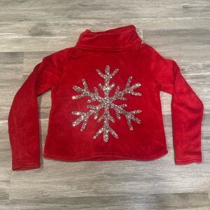 Chance or Fate Vibrant Red Fuzzy Turtleneck with Sparkly Silver Snowflake Small